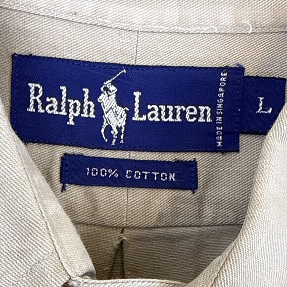 Ralph Lauren Mens Beige Cotton Button-Down Shirt Long Sleeve Casual Size L - Picture 7 of 8